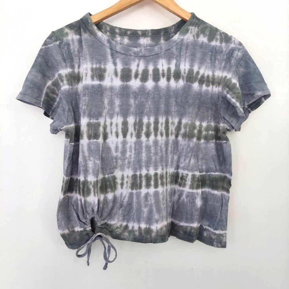 Aerie Women's Tie Dye T-Shirt Top Large Gray Green Cinched Waist